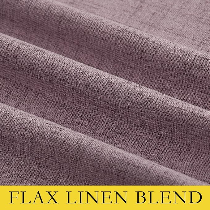 NICETOWN Chaise Mauve Vintage Linen 100% Blackout Curtains for Living Room, Thermal Insulated Curtains 90" Long, Noise Reducing Window Treatment Drapes for Home Cinema, 52" Wide Per Panel, Set of 2