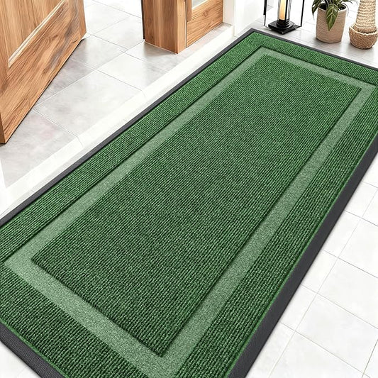 OLANLY Front Door Mat Indoor Outdoor Entrance, Waterproof All-Season, All-Weather Doormat, Sturdy Natural Rubber, Fade Resistant, Low Profile, Easy Clean Patio Porch Entryway Mat, 59x23, Green
