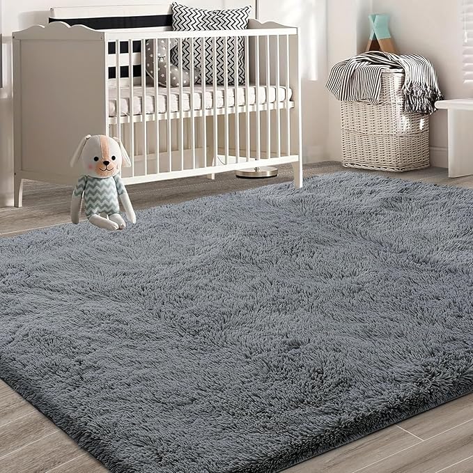 Shag Area Rugs for Bedroom Living Room,5X8 Ultra Soft Fluffy Area Rugs for Dorm, Indoor Carpet Nursery Rugs for Kids Room Home Decor,Dark Grey