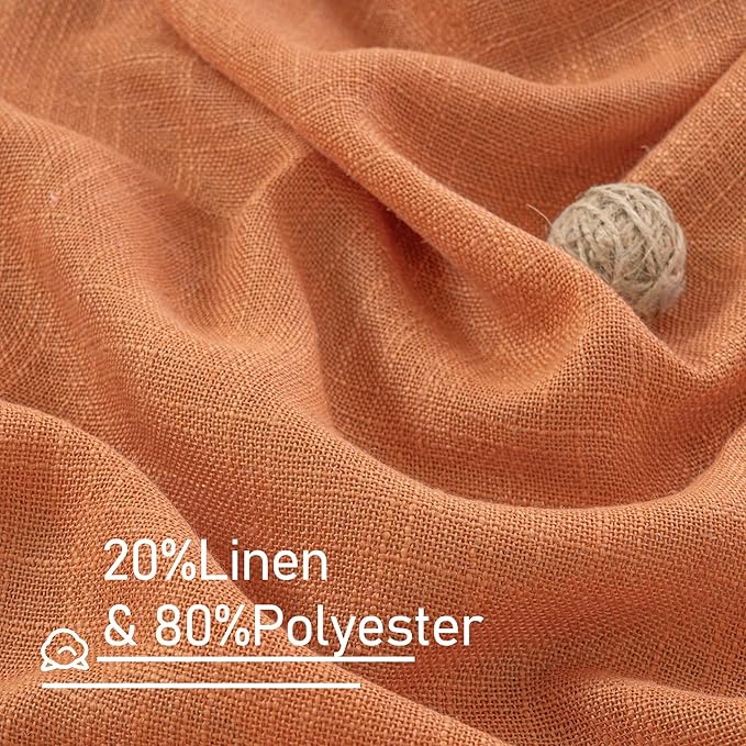 LAMIT Linen Semi Sheer Curtains 96 inches Long 2 Panels Set, Light Filtering Panels Back Tab and Rod Pocket Floor to Ceiling Curtains for Bedroom/Living Room, Burnt Orange, 52 x 96 Inch