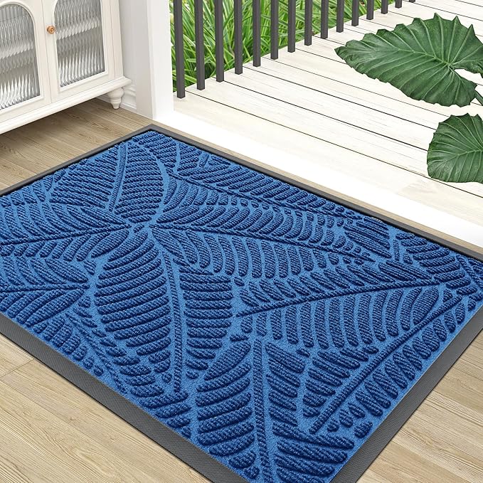 Colorxy Waterproof Doormat, Sturdy Natural Rubber Front Door Mats, Non Slip Low Profile Indoor Outdoor Entrance Mat, Stain Resistant Easy Clean Floor Mat for Patio or Entryway, 59''x36'', Light Blue