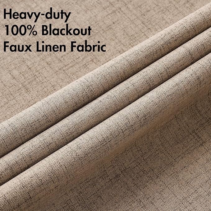 MIULEE 100% Blackout Linen Textured Curtains for Bedroom Solid Thermal Insulated Copper Brown Grommet Room Darkening Curtains & Drapes Luxury Decor for Living Room Nursery 52 x 96 Inch (2 Panels)