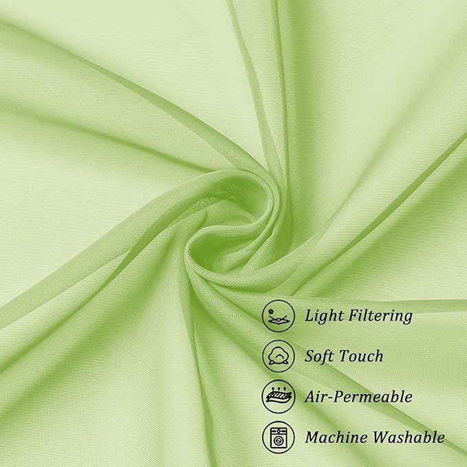 Chyhomenyc Lime Sheer Curtains 30 inch Length 2 Panels, Light Filtering Voile Rod Pocket Short Window Curtians for Bathroom Living Room Farmhouse Small Windows, 42Wx30L inches