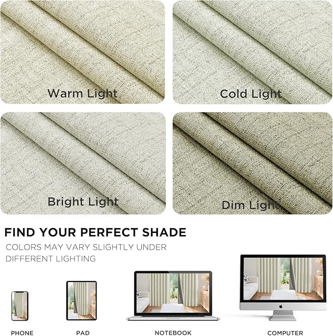 Joydeco Blackout Curtains for Bedroom - 100% Light Blocking 2 Panels Light Beige Drapes 42"W x 63"L, Thermal Insulated Room Darkening Curtains, Linen Textured for Living Room, Rod Pocket & Back Tabs