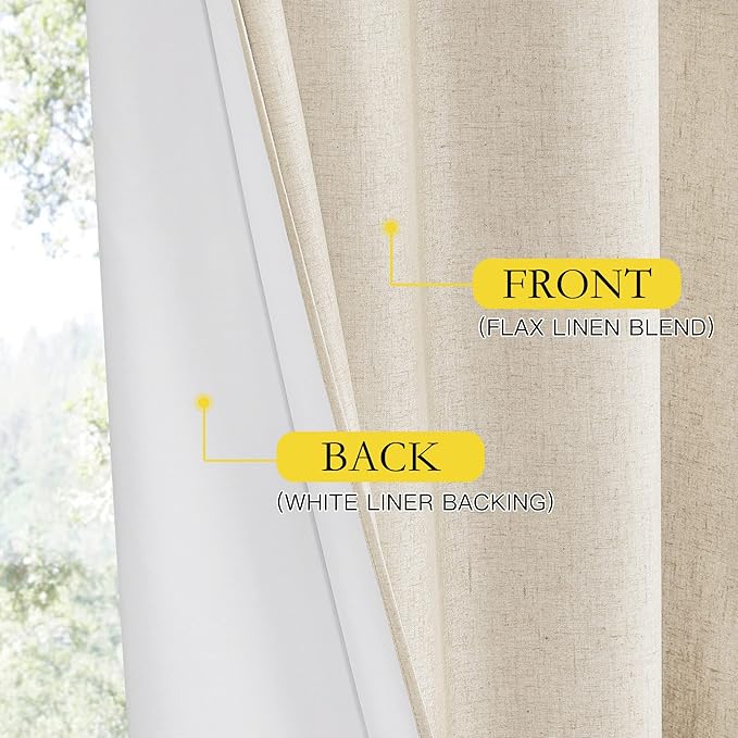 NICETOWN 100% Blackout Linen Texture Curtains 70" Long, Beige, 2 Pcs, Thermal Insulated Full Blackout 2-Layer Lined Drapes, Energy Efficiency Window Draperies for Boy's Room