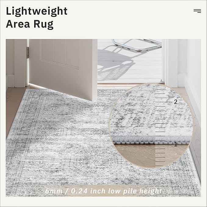 Runner Rug 2x5 Washable Non-Slip Kitchen Runner Rugs for Bathroom Laundry Room Grey Vintage Floor Carpet Runners for Hallway Entryway