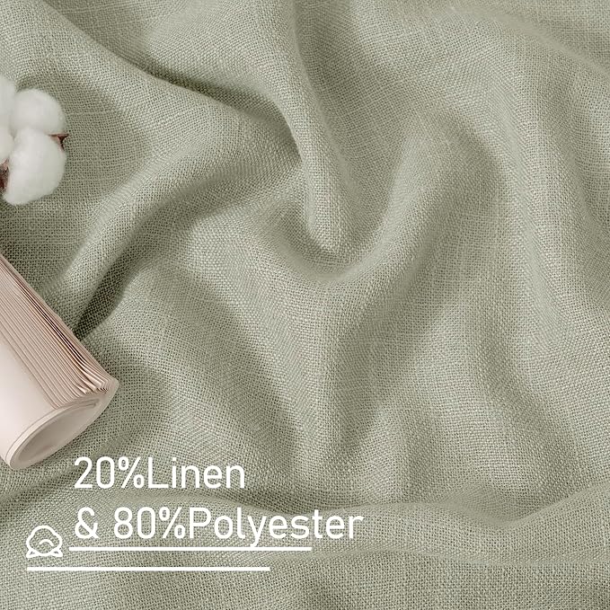 LAMIT Sage Grey 72 inch Linen Curtains for Living Room 2 Panels, Linen Textured Light Filtering Semi Sheer Back Tab and Rod Pocket Farmhouse Curtain Panels for Bedroom/Farmhouse, 52 x 72 Inch