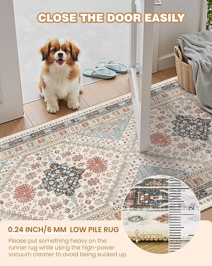 Kitchen Runner Rug Non Slip Washable 2.5x8, Soft Low Pile Entryway Rug Runners for Hallways,Carpet Runner for Living Room,Kitchen, Laundry, Bathroom(Blue/Red/Multi,2.5'x8')