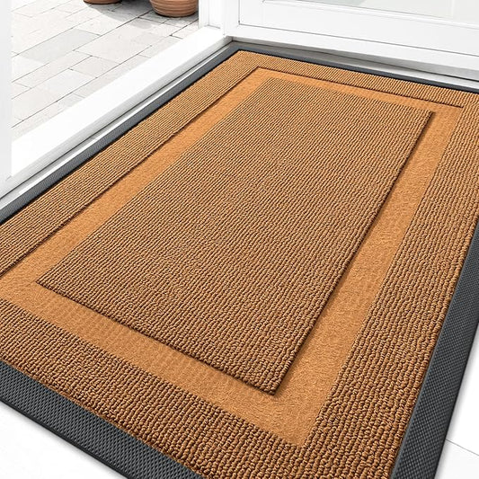 OLANLY Front Door Mat Indoor Outdoor Entrance, Waterproof All-Season, All-Weather Doormat, Sturdy Natural Rubber, Low Profile, Easy Clean Patio Porch Entryway Mat, 33x21, Tangerine Orange
