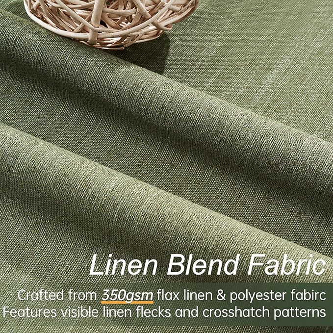 Green Blackout Curtains 95 Inches Long 2 Panels Set Room Darkening Vintage Farmhouse Country Linen Curtain Drapes for Bedroom Heavy Duty Thick Soundproof Viral Pleated Drapes(W52 x L95 Olive)
