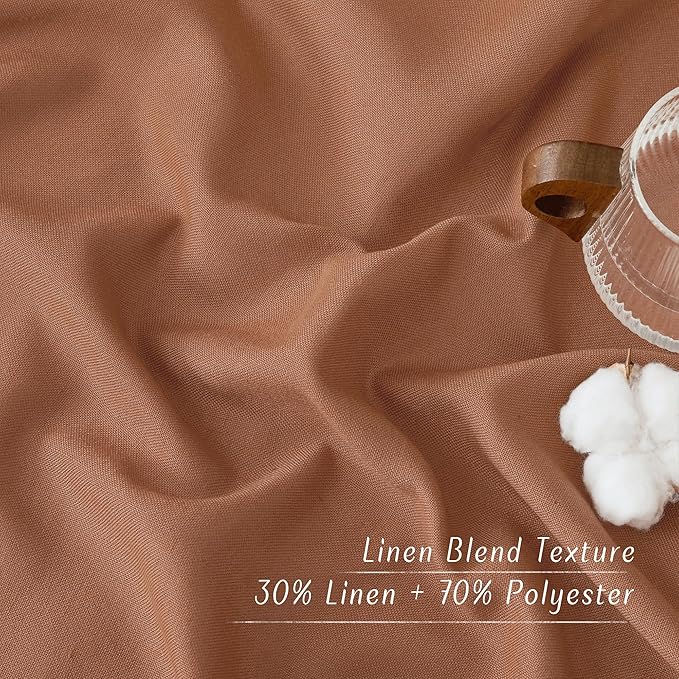 NICETOWN Caramel Linen Curtains for Kitchen, Thick Flax Small Window Treatments Semi Sheer Privacy Assured with Light Through for Cafe/Bathroom, W55 x L92, 2 Panels