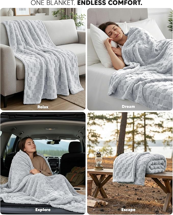 Utopia Bedding Cool Grey Checkered Fleece Twin Blanket for Couch or Bed, Soft Plush Cozy Blanket for Women and Men, Ultra Comfy Travel-Friendly Bed Throws for Relaxation, 60x80 Inches