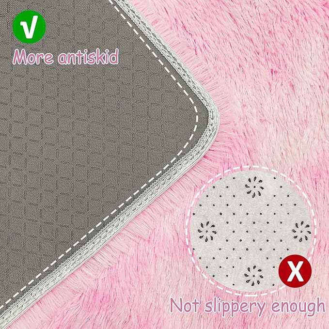 Super Soft Fluffy Living Room Area Rug 2x6 ft Tie-Dyed Light Pink Shaggy Furry Carpet Washable Non-Slip Floor Rugs Bedroom Bedside Nursery Kawaii Rug Fuzzy Girls Dorm Home Decor Aesthetic