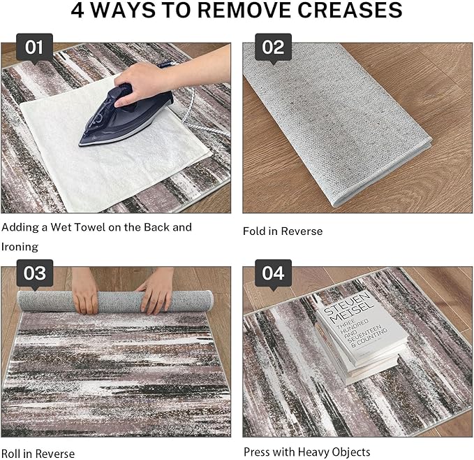 Lansny Modern Abstract Small Area Rug Indoor, Dark Light Brown White 3x5 Washable Rug Non-Slip Soft Entryway Rug Kitchen Mats Thin Print Faux Wool Floor Carpet Throw Rugs for Entrance Bedroom