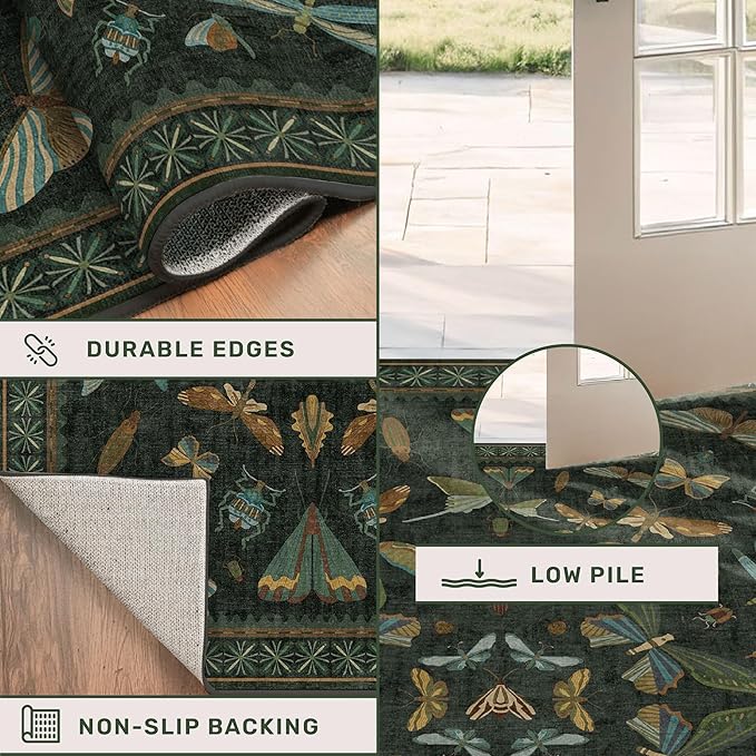 Hazo Haus 8 ft Long Hallway Runner Rug - Boho Green Rug for Kitchen Floor, Entrance Indoor, Washable Wide Runner Non Slip, Dark Green 2'6''x8'