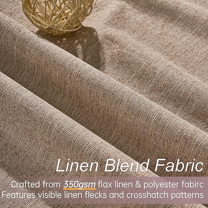 Topfinel Greige 90 Inches Long Blackout Natural Linen Curtains for Bedroom, Chocolate Brown Pinch Pleat Sound Blocking Curtains, Neutral Farmhouse Lined Drapes 2 Panels for Living Room Sliding Door