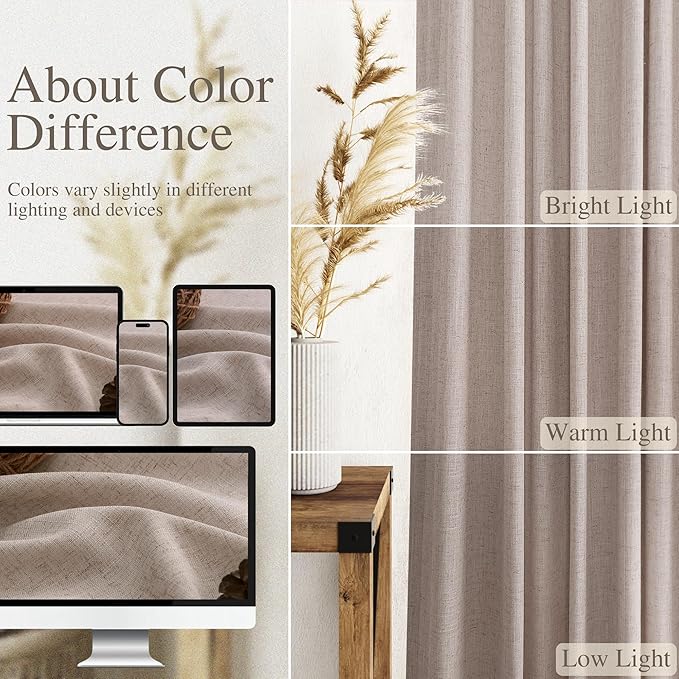 Nanspring Oatmeal Semi Sheer Curtains 72 Inches Long 2 Panels Set for Bedroom Back Tab Rod Pocket Light Filtering Privacy Drapes Cotton Linen Textured Farmhouse Living Room Curtain 52X72 Inches