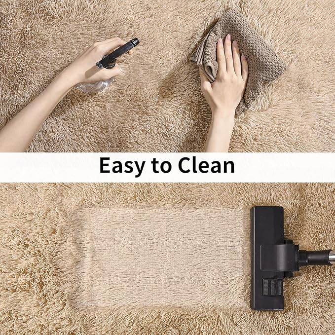 Fluffy Shag Runner Rugs for Bedroom Hallways, 2x8 Beige Long Soft Throw Area Rug Non Slip for Bedside Dorm, Shaggy Furry Carpet for Nursery Living Room Home Decor