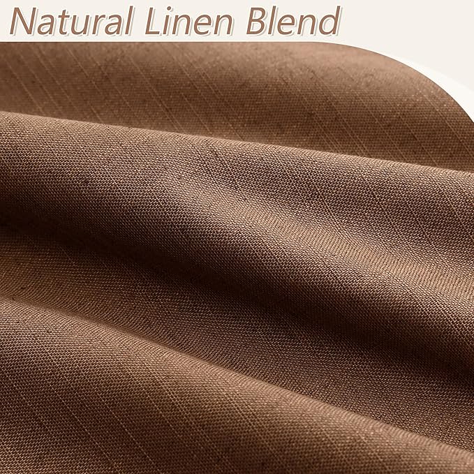 Guken Caramel Brown 100% Blackout Linen Curtains 100 Inch Length 2 Panels Set for Living Room Bedroom Back Tab/Rod Pocket Thermal Insulated Black Out Drapes Room Darkening Window Curtains