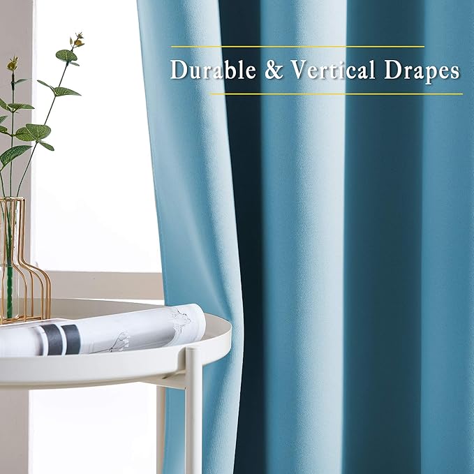 NICETOWN Room Darkening Curtain Panels - (52 inches W x 120 inches L, Teal Blue, 2 Panels) Toddler Boy Bedroom Drapes with Grommet Top, Energy Smart Window Treatment Curtains