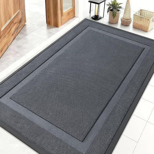 OLANLY Front Door Mat Indoor Outdoor Entrance, Waterproof All-Season, All-Weather Doormat, Sturdy Natural Rubber, Low Profile, Easy Clean Patio Porch Entryway Mat, 47x32, Charcoal Gray