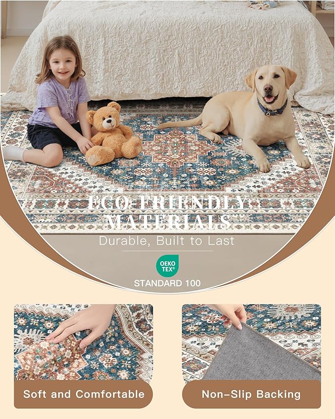 Madane Hallway Runner Rug 2'6''x10' Kitchen Runner, Non Slip Vintage Runners for Hallways Washable Kitchen Rugs Soft Low Pile 2.5x10 ft Rug Runner for Laundry Room, Entryway and Bedroom, Navy Blue