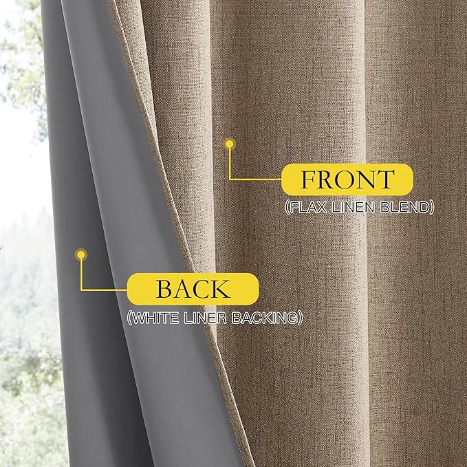 NICETOWN Burlap Vintage Open Linen Weave Flax Thermal Curtains, 100% Blackout Curtains 90" Long for Dining Room, Soundproof Window Treatment Drapes for Home Cinema, 52" Wide Per Panel, Set of 2