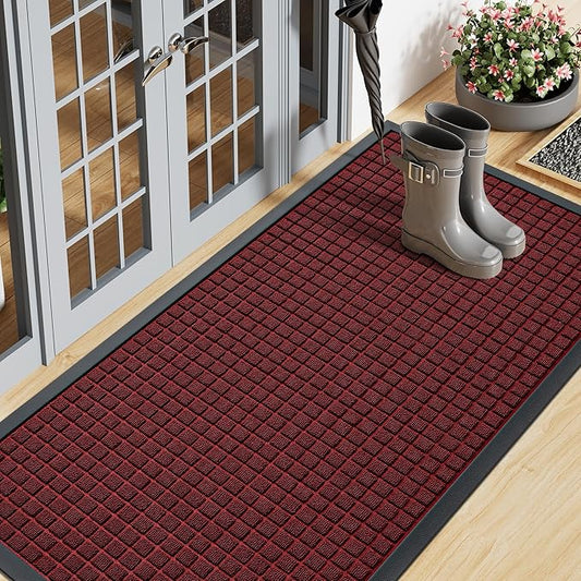 Smiry Front Door Mat Outside Entrance, Heavy Duty Natural Rubber Doormat, Non Slip, Trap Dirt and Moisture, Easy Clean, Low Profile Welcome Floor Mats for Indoor Outdoor Entry, 47x23 Inch, Red