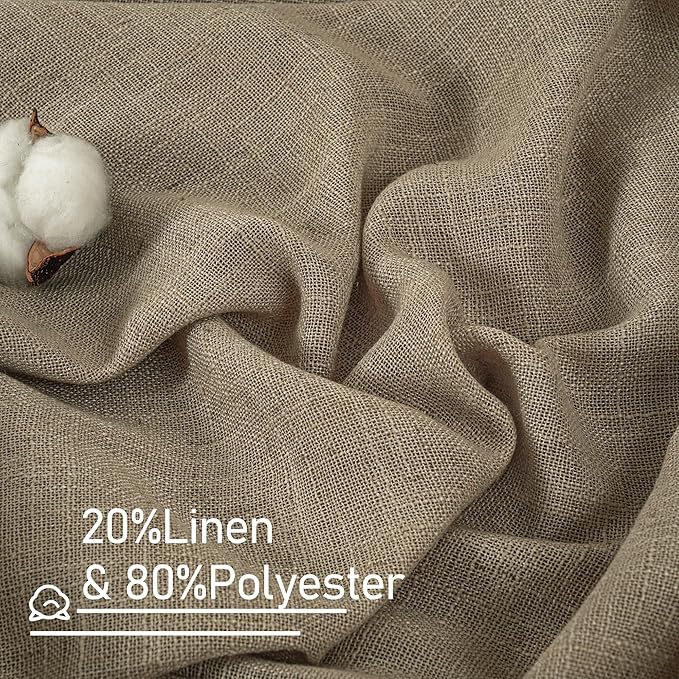 LAMIT Short Linen Curtains 30 Inch Length for Cafe, Semi Sheer Light Filtering Panels Back Tab and Rod Pocket Country Decor Drapes for Basement/Small Window, Taupe, 2 Panels, 34 x 30 Inch