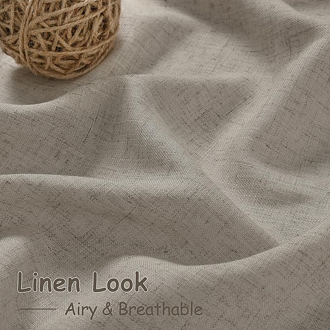 Nanspring Grey Beige Curtains 90 Inches Long for Living Room Linen Light Filtering Semi Sheer Curtain Back Tab Rod Pocket Simple Modern Neutral Elegant Boho Gray Drapes for Bedroom 52x90, 2 Panels