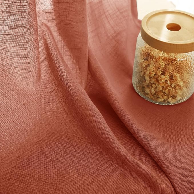 120 inch Linen Terracotta Curtains 2 Panels for Living Room Back Tab Light Filtering Semi Sheer Rust Colored Curtains 120 inches Long Soft Thick Cotton Cloth Textured Rustic Boho Farmhouse Room Decor