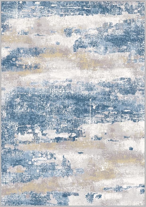 BEIMO Area Rugs 9x12 for Living Room Bedroom, Large Modern Abstract Machine Washable Soft Blue Cream Rug, Floor Carpet with Non Slip Backing for Dining Room