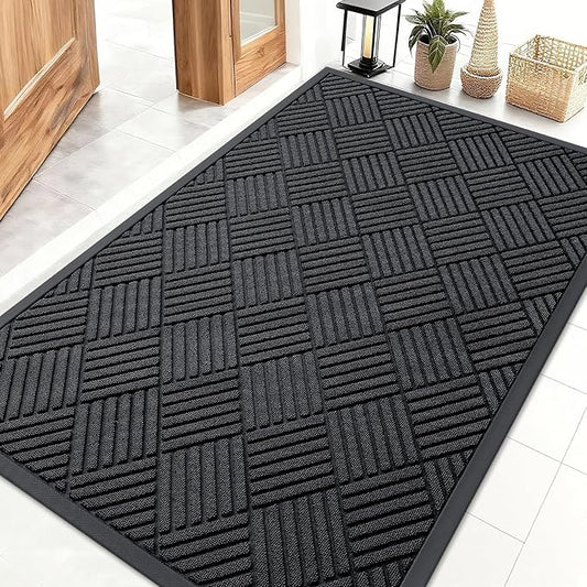 OLANLY Front Door Mat Outside Entrance 47x32, Absorbent, Heavy Duty Sturdy Natural Rubber Doormat Indoor Outdoor, Stain and Fade Resistant, Non-Slip Low Profile Floor Mat for Entryway, Black Diamond