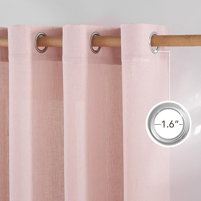 NICETOWN Linen Light Pink Sheer Curtains for Girls Room, Thick Flax Small Window Treatments Semi Sheer Privacy Assured with Light Through for Bedroom/Living Room, W55 x L84, 2 Panels