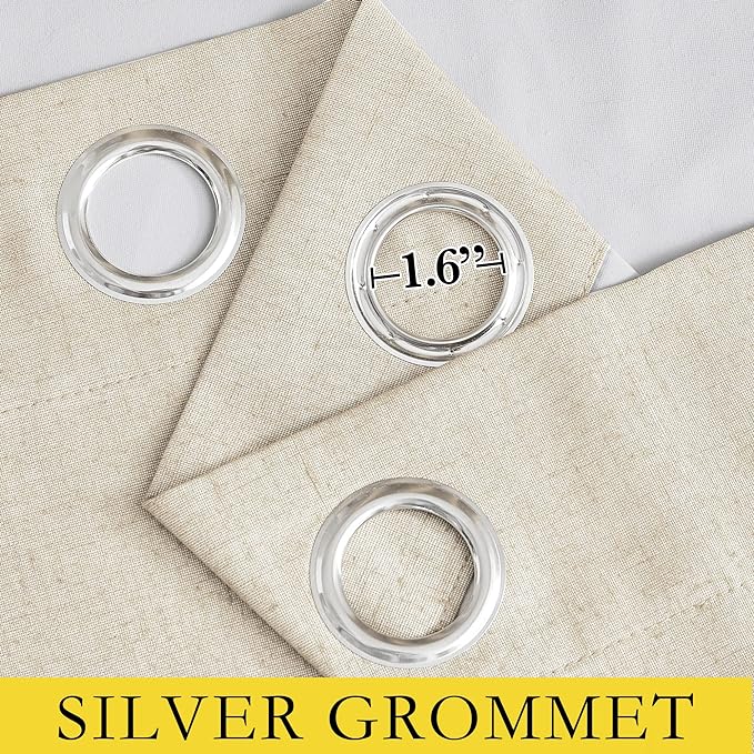 NICETOWN 100% Absolutely Blackout Linen Curtains with Thermal Insulated White Liner, Beige, W62, 2 Pieces, Noise Reducing Textured Linen Look Curtains for Windows 120 inch Length for Classroom