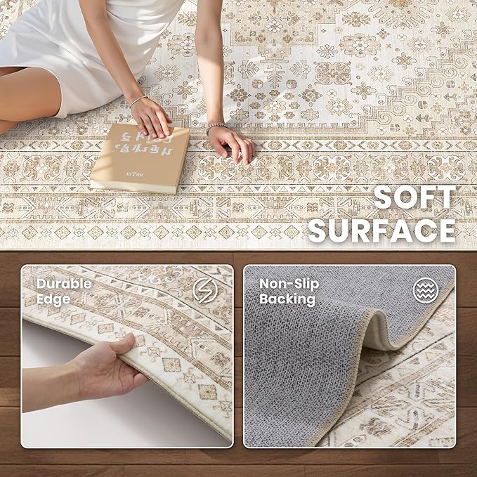 zesthome 6x9 Area Rug, Super Soft Washable Rugs for Living Room, Non-Slip Stain Resistant Vintage Rugs, Ultra-Thin Large Area Rugs