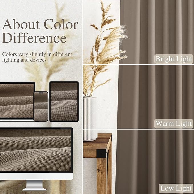 Nanspring Dark Taupe Linen Curtains 80 Inches Length for Living Room Back Tab Rod Pocket Semi Sheer Linen Drapes Muted Neutral Boho Linen Textured Window Curtain for Dining Room Bedroom 52X80 Inches