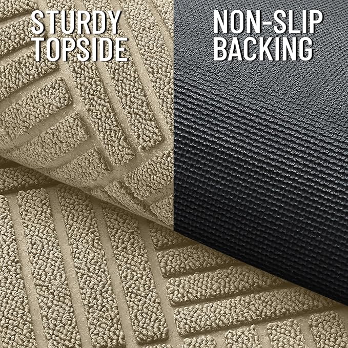 OLANLY Front Door Mat Outside Entrance 71x23, Absorbent, Heavy Duty Sturdy Natural Rubber Doormat Indoor Outdoor, Stain and Fade Resistant, Non-Slip Low Profile Floor Mat for Entryway, Beige Diamond