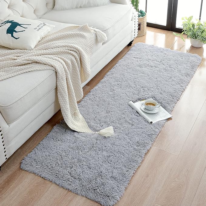 Chicrug Soft Area Rugs for Bedroom Living Room Plush Fluffy Rug 2x4 Feet, Shag Furry Area Rug Carpet Non Shedding for Nursery Children Kids Girls Room Home Decorative, Grey