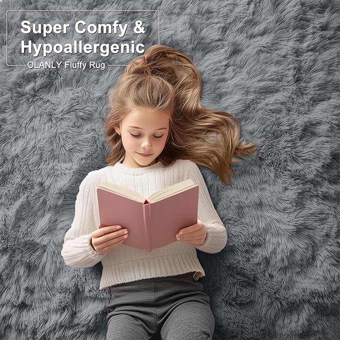 OLANLY 5x10 Machine Washable Large Area Rugs for Living Room, Bedroom, Soft Fluffy Shaggy Bedside Rug, Indoor Floor Carpet for Kids Girls and Boys, Dorms, Nursery, Home Decor Aesthetic, Grey