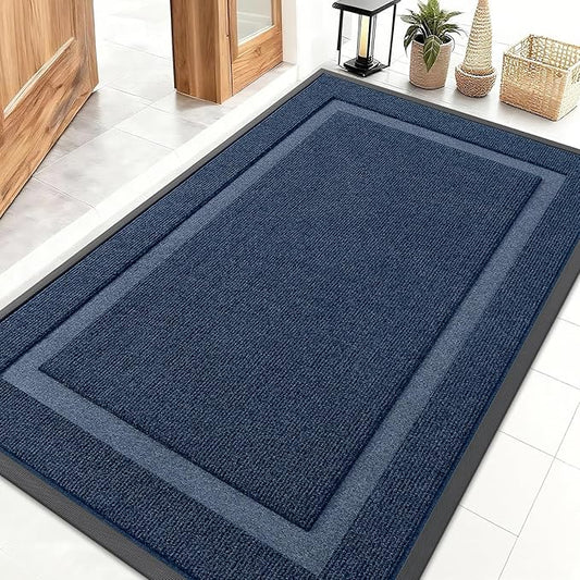 OLANLY Front Door Mat Indoor Outdoor Entrance, Waterproof All-Season, All-Weather Doormat, Sturdy Natural Rubber, Fade Resistant, Low Profile, Easy Clean Patio Porch Entryway Mat, 47x30, Blue
