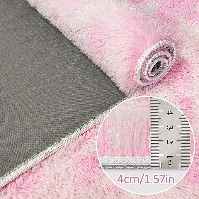 Super Soft Fluffy Living Room Area Rug 3x10 ft Tie-Dyed Light Pink Shaggy Furry Carpet Washable Non-Slip Floor Rugs Bedroom Bedside Nursery Kawaii Rug Fuzzy Girls Dorm Home Decor Aesthetic