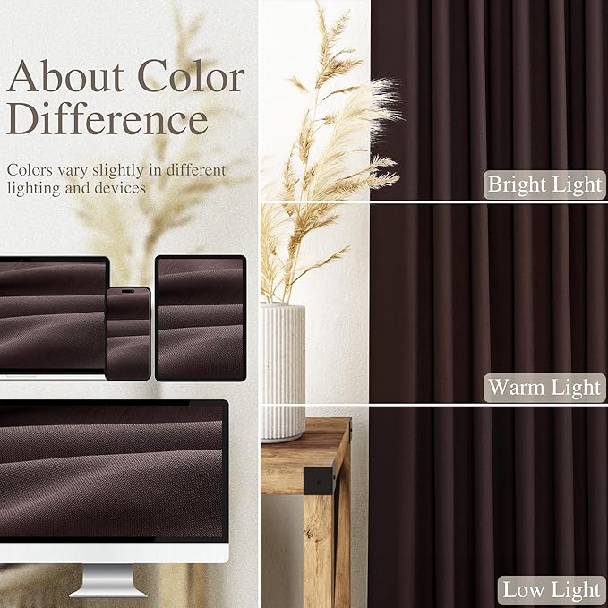 Coffee Brown Linen Curtains for Living Room 100 Inches Long Light Filtering Semi Sheer Curtain Back Tab Luxury Modern Rustic Home Decor Neutral Drapes for Bedroom Dinner Room 52x100, 2 Panels