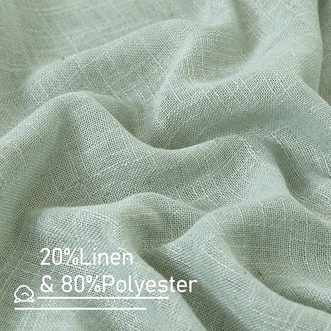 LAMIT Light Sage Linen Curtains 72 inch Length for Bedroom, Faux Linen Textured Light Filtering Drapes Back Tab and Rod Pocket Boho Panels for Farmhouse/Living Room, 2 Panels, 52 x 72 Inch