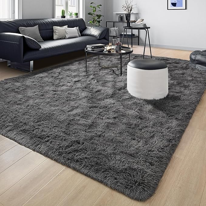 Tepook Soft Fluffy Rugs for Bedroom, 4x6 Area Rug for Living Room, Modern Shaggy Room Rug for Kids Boys Girls, Plush Throw Rugs Indoor Nursery Home Decor Rug with Non-Slip Bottom, Dark Grey