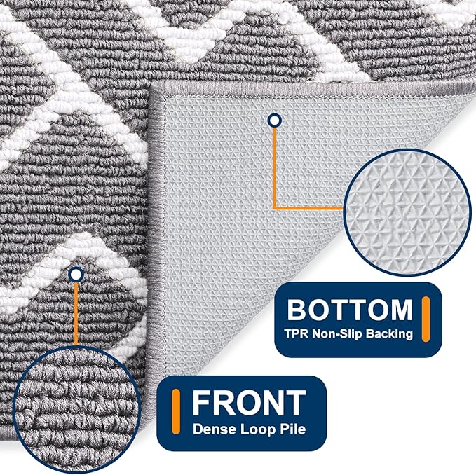 OLANLY Front Door Mat, Non-Slip Rubber Backing, Dirt Resistant and Absorbent, Washable, Easy to Clean Low-Profile Indoor Doormat for Back Door, Entryway, Inside Entrance, 47x23, Grey