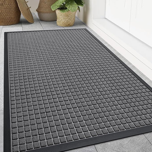 Smiry Front Door Mat Outside Entrance, Heavy Duty Natural Rubber Doormat, Non Slip, Trap Dirt and Moisture, Easy Clean, Low Profile Welcome Floor Mats for Indoor Outdoor Entry, 59x34 Inch, Grey