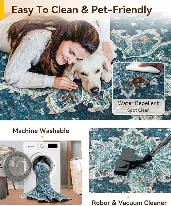RELEANY Area Rugs 2'x8' Runner Rug Non Slip Washable for Kitchen Hallway Bedroom Beside Laundry Room Bathroom Rug, Floor Carpet, Teal Green Lake Blue Turquoise