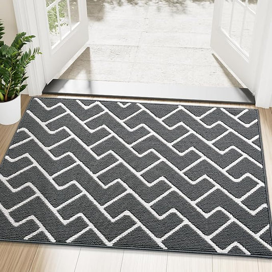OLANLY Front Door Mat, Non-Slip Rubber Backing, Dirt Resistant and Absorbent, Washable, Easy to Clean Low-Profile Indoor Doormat for Back Door, Entryway, Inside Entrance, 48x32, Charcoal