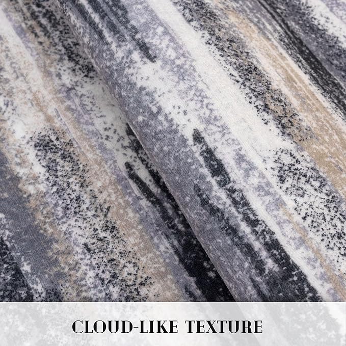 Lansny Modern Abstract Runner Rug 2.6x18, Grey Black Multi Washable Long Kitchen Runner Non-Slip Soft Hallway Rug Runner Thin Print Faux Wool Carpet for Entryway Bedroom Laundry Room Indoor Home Decor